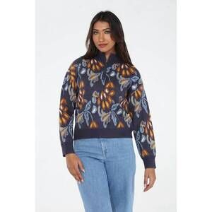 NEW RAIN + ROSE rosalie floral quarter zip sweater in navy
